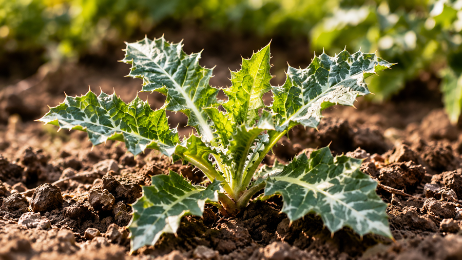 Young milk thistle plant
