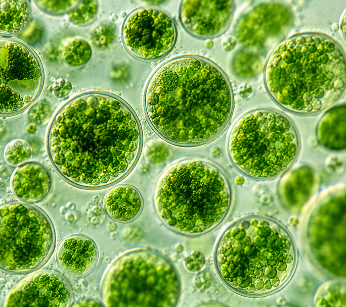 Chlorella cells under magnification