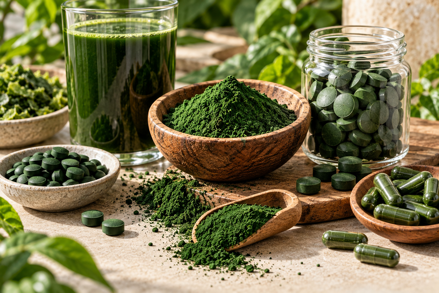 Chlorella powder and tablets