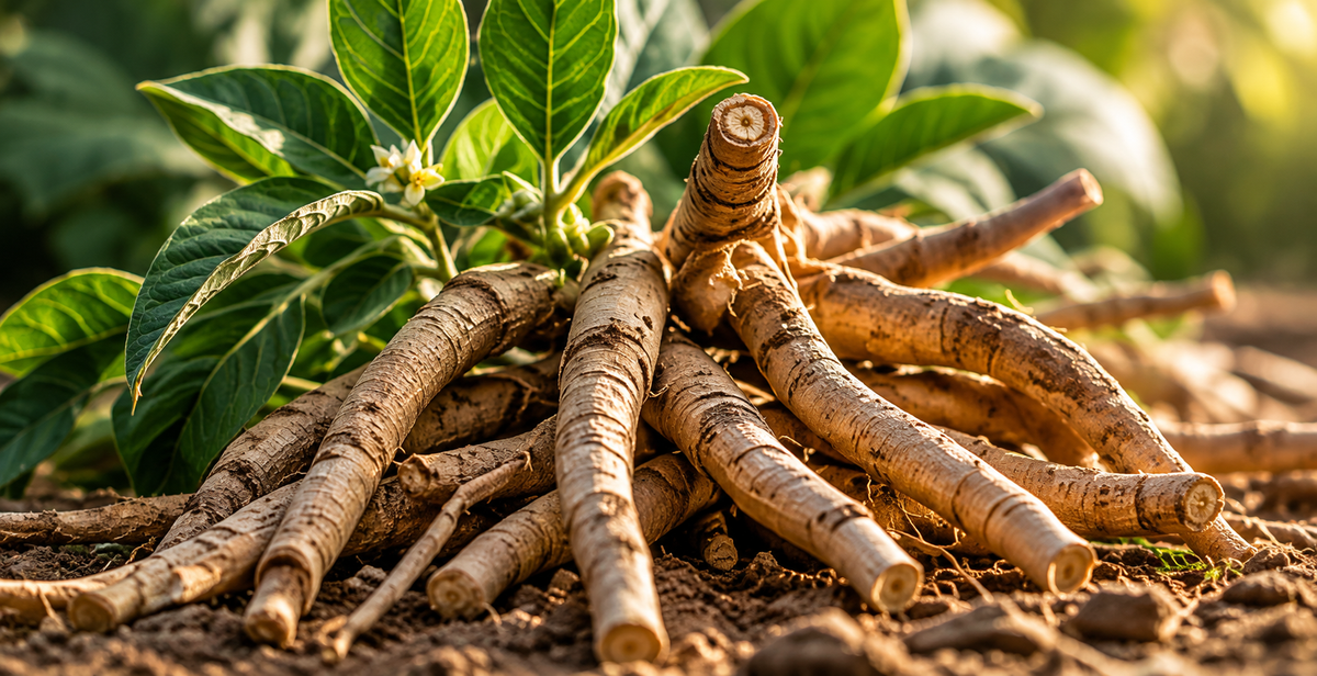 Ashwagandha root and plant