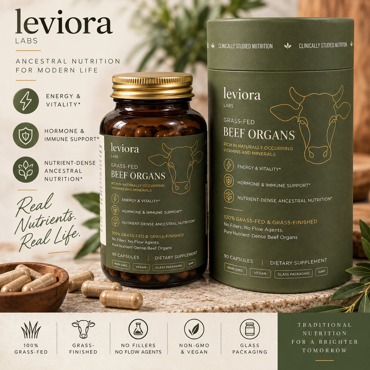 Total Organ Complex — 5-in-1 Grass-Fed Beef Organs | Leviora Labs